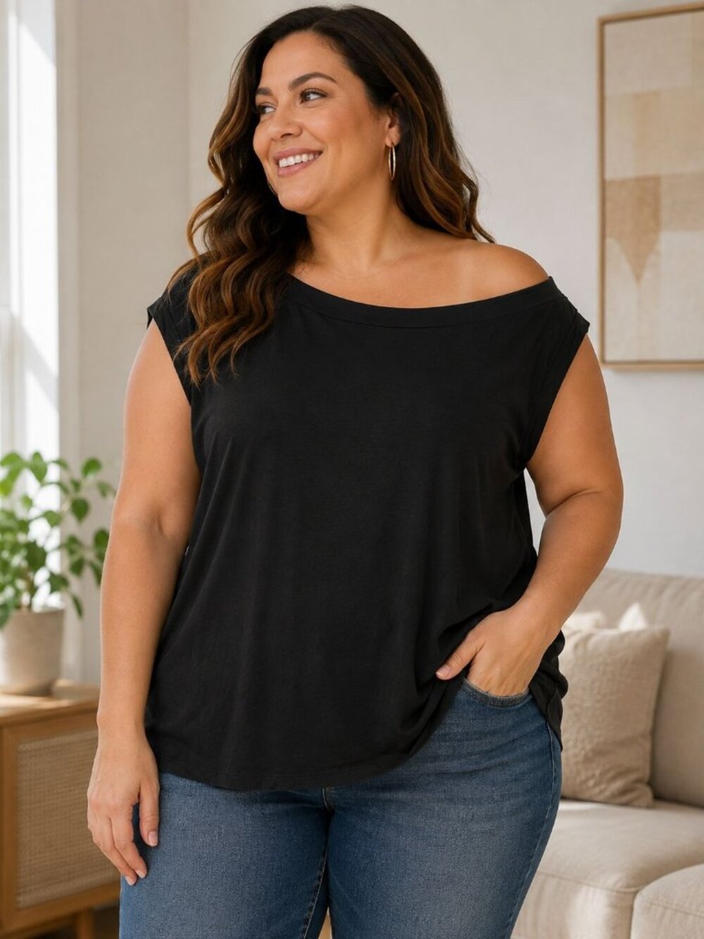 Torrid Black Super Soft Knit Sleeveless Top 3 Womens Off Shoulder Rayon NWT